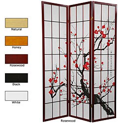 Wood and Rice Paper Flower Blossom 3-panel Room Divider (China)