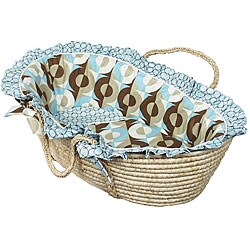Hoohobbers Moses Basket with Cocoa Blue Bedding
