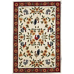 Hand-hooked Rooster Cotton Cream Rug (5' x 8')