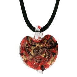 Murano Glass Coral Heart Necklace