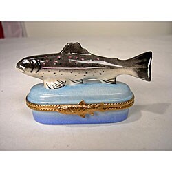 Limoges Hand-painted Salmon Keepsake Box