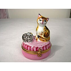 Limoges Mother Cat and Kitten Keepsake Box