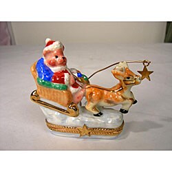 Limoges Christmas Bear and Sleigh Keepsake Box