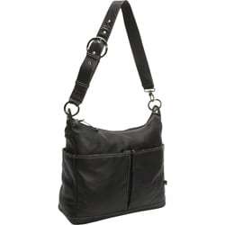 OiOi Black Leather Pocketed Hobo Diaper Bag