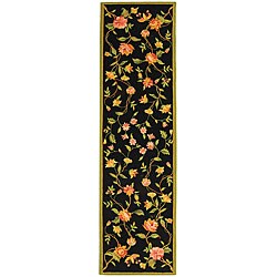 Hand-hooked Garden Black Wool Runner (2'6 x 8')