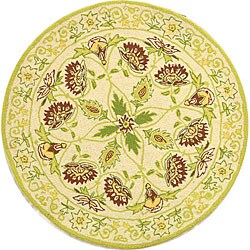 Hand-hooked Bedford Ivory/ Green Wool Rug (3' Round)