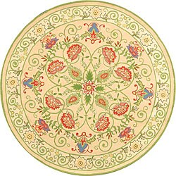 Hand-hooked Bedford Beige/ Green Wool Rug (5'6 Round)