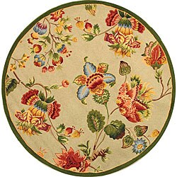 Hand-hooked Transitional Sage Wool Rug (4' Round)