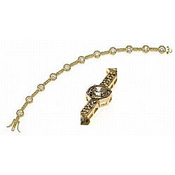 14k Gold Overlay CZ Aztec Motif Tennis Bracelet