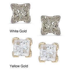 14k Gold 1/3ct TDW Princess-cut Diamond Studs (J-K, I2-I3)