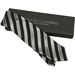 Mystic Black/ Green Striped Silk Tie