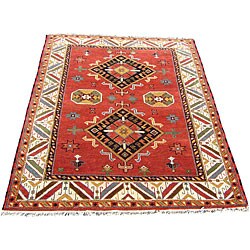 Indo Kazak Red/ Ivory Wool-blend Rug (5'10 x 8'2)