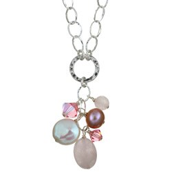 Charming Life Sterling Silver Rose Quartz/ Pearl Cluster Necklace (5.5-12 mm)