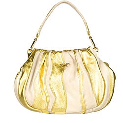 Prada Beige/ Gold Stripes Hobo Bag