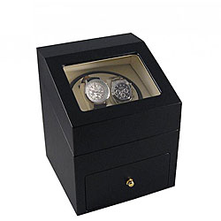 Black Leather Heiden Double Watch Winder with Drawer