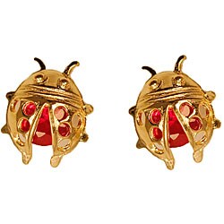 14k Yellow Gold and CZ Child's Ladybug Earrings