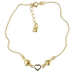 Sterling Essentials 14K Gold over Silver 9-inch Heart Anklet