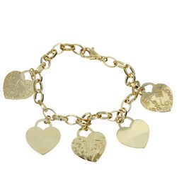 14k Gold over Silver 'Love' Hearts Charm Bracelet