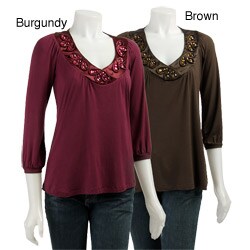 Ninety Women's Jewel Embellished V-neck Shirt