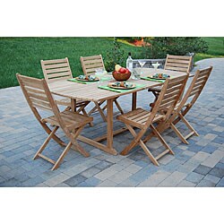 Solid Teak 7-piece Patio Table and Chairs Dining Set