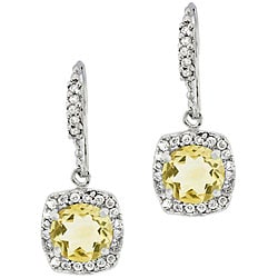 Glitzy Rocks Sterling Silver Citrine and CZ Dangle Earrings