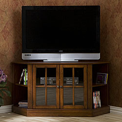 Crescent Walnut Corner Media Stand