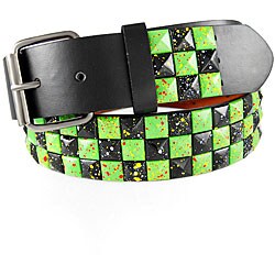 JK Belts Unisex 3-row Green/ Black Studded Belt