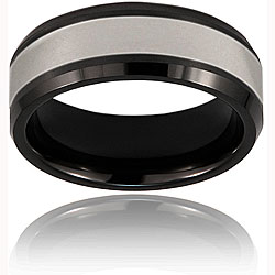 Men's Ceramic and Tungsten Beveled Edge Polished Black Ring (8 mm)
