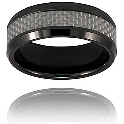 Ceramic Carbon Fiber Inlay Black Polished Ring (8 mm)