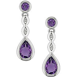 10k Gold Diamond and Amethyst Drop Earrings