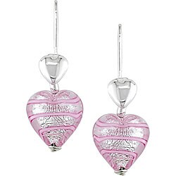 Sterling Silver Murano Glass Pink Heart Earrings