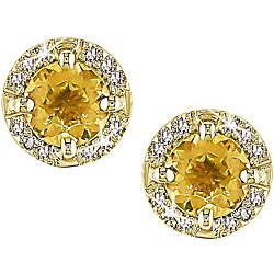 14k Yellow Gold Citrine and Diamond Earrings