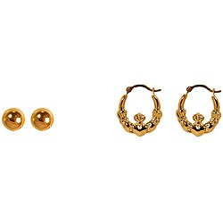 10k Gold Stud and Claddagh Hoop Earrings Set