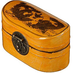 Yellow Leather Chinese Dragon Storage Box