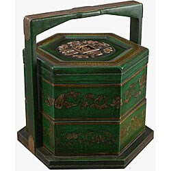 Handmade Chinese 'Coin' Green Leather Storage Box