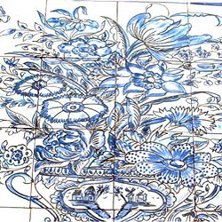 Cobalt Blue Floral Birds Mosaic 16-tile Wall Mural