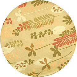 Handmade Ferns Contemporary Taupe Wool Rug (8' Round)
