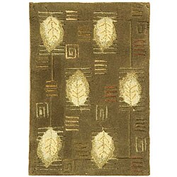 Handmade Foliage Sage Wool Rug (1'8 x 2'6)