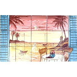 'Island Balcony Sunset' 15-tile Ceramic Wall Mural
