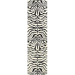 Handmade Soho Zebra Ivory/ Black N. Z. Wool Runner (2'6 x 14')