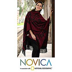 'Cherry Blossom' Alpaca Wool Reversible Ruana Cloak (Peru)