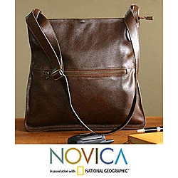 Leather 'Organized in Brown' Shoulder Bag (Peru)