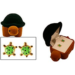 14k Gold Enamel Turtle Earrings in Turtle Box