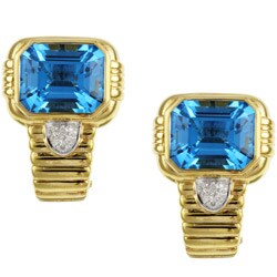 14k Gold Blue Topaz and 1/10ct TDW Diamond Earrings