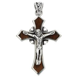 Sterling Silver Wood Inlay Crucifix Pendant