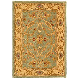 Handmade Antiquities Treasure Teal/ Beige Wool Rug (2' x 3')