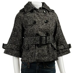 Coffee Shop Women's Belted Herringbone Wool Coat