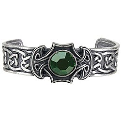 Pewter Celtic Axe Green Crystal Bangle Bracelet