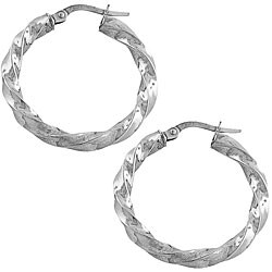 10k White Gold Polished Twisted Hoop Earrings