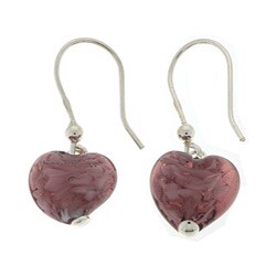 Genuine Murano Glass Purple Heart-shaped Earrings